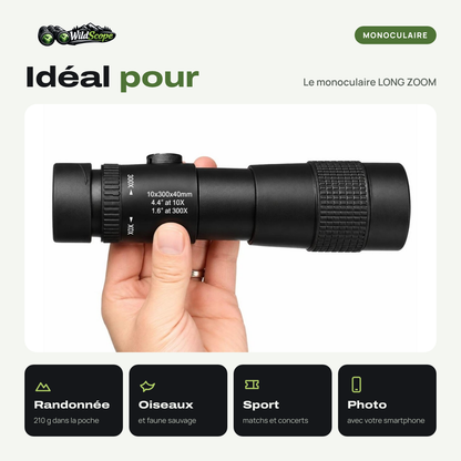 Monoculaire LONG ZOOM : idéal pour la randonnée, les oiseaux, le sport et les voyages