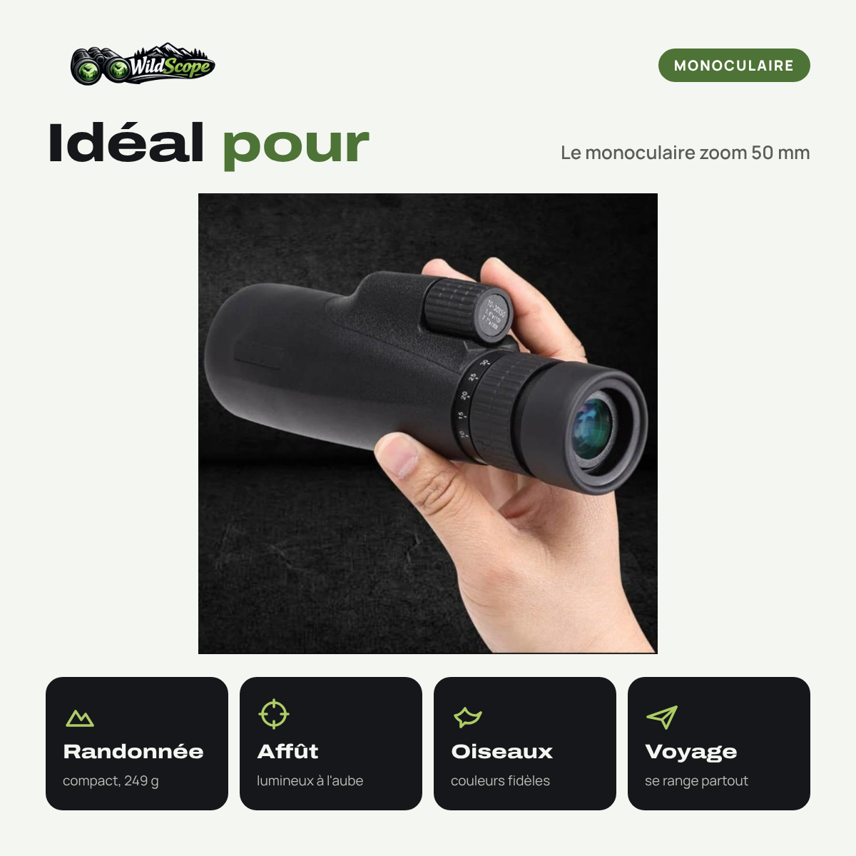 Monoculaire 10-30x50 : idéal pour l'observation de la nature, la randonnée et les voyages