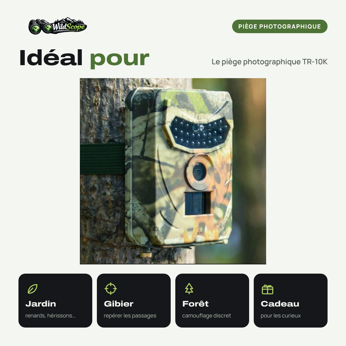 Piège photographique TR-10K : idéal pour le jardin, le gibier, la forêt ou à offrir