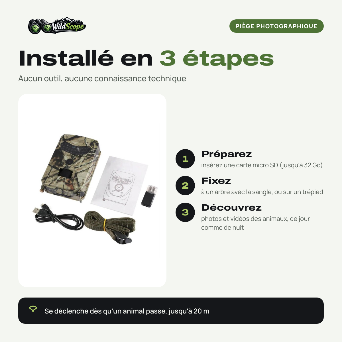 Installation du piège photographique TR-10K en 3 étapes