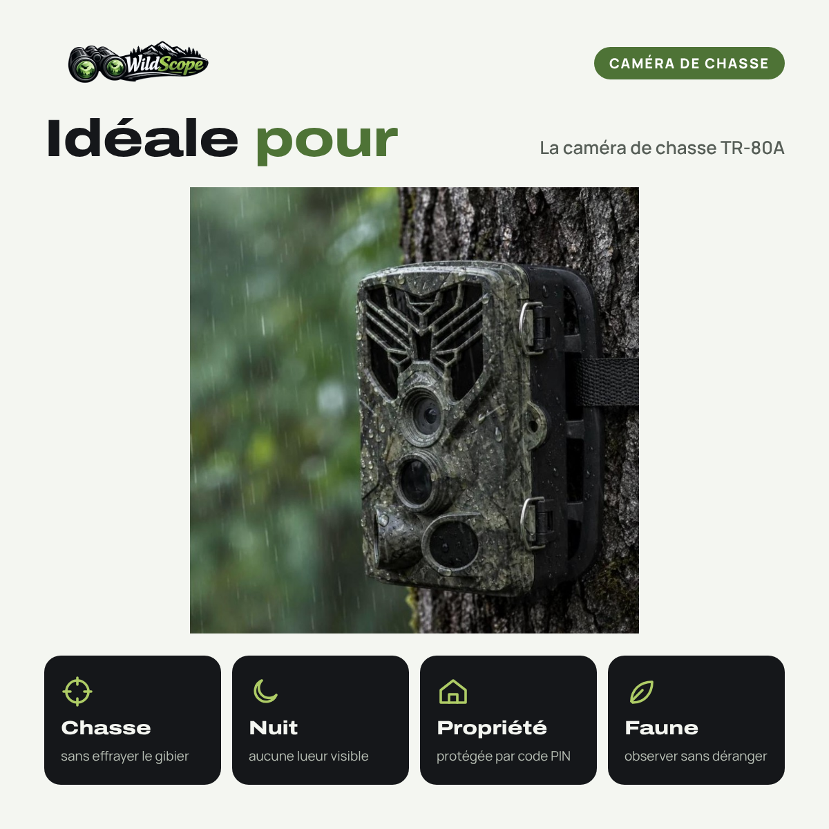 Caméra de chasse TR-80A : idéale pour la chasse, le jardin, la propriété et la forêt